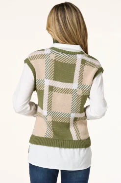 Cato Layered Poplin Sweater Vest> Sweaters