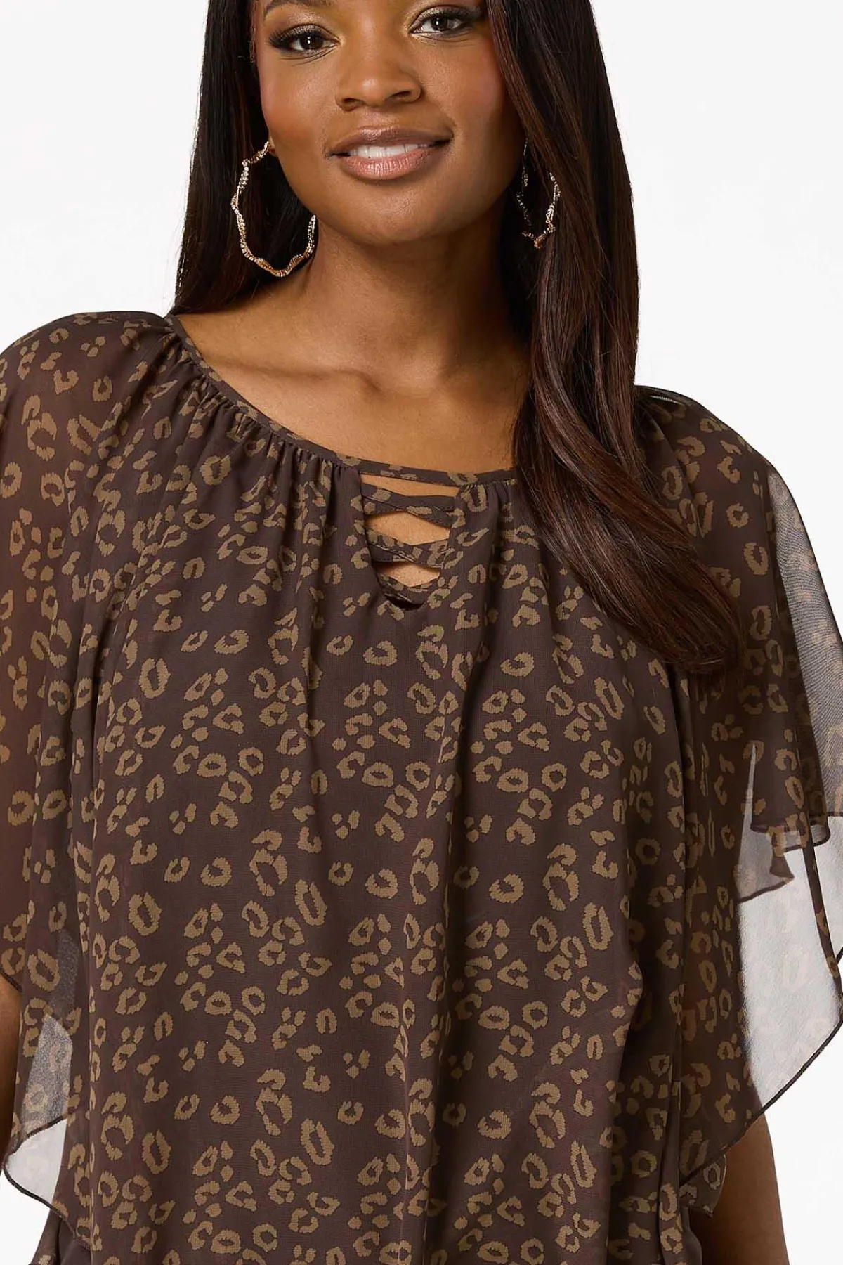 Cato Leopard Capelet Top> Tops