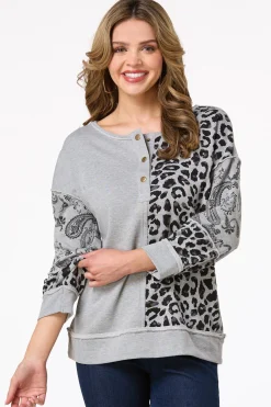 Cato Leopard Paisley Panel Sweatshirt> Tops