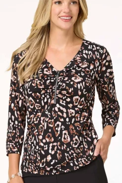 Cato Leopard Zip Front Top><noscript><img width=