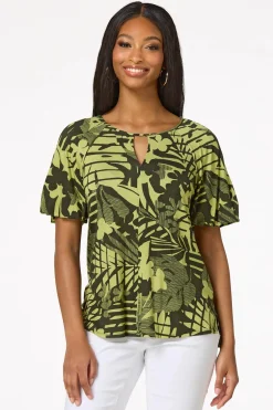 Cato Lime Palm Leaf Top> Tops