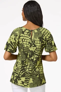Cato Lime Palm Leaf Top> Tops