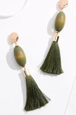 Cato Linear Wood Tassel Clip- On Earrings> Earrings