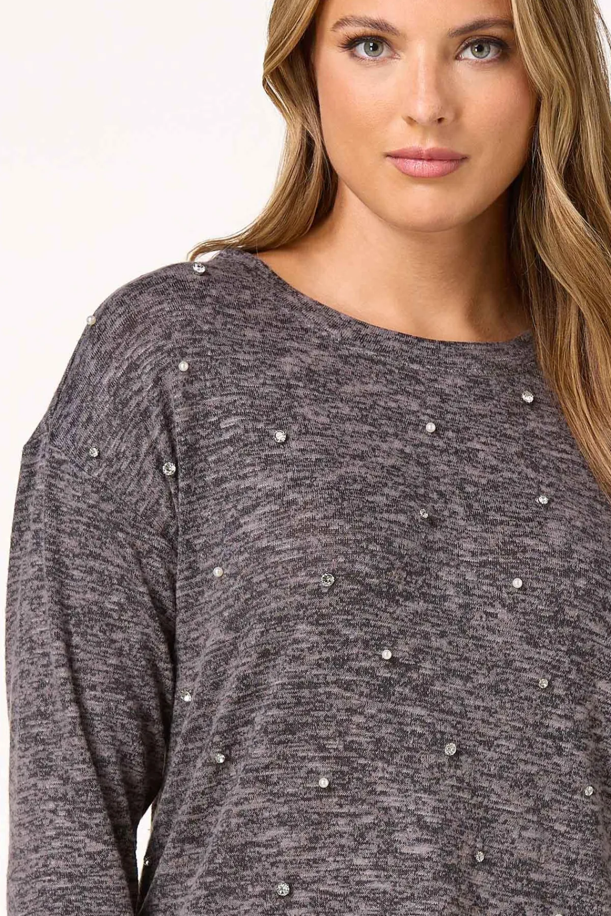 Cato Marled Rhinestone Pearl Top> Tops
