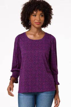 Cato Medallion Smocked Sleeve Top> Tops