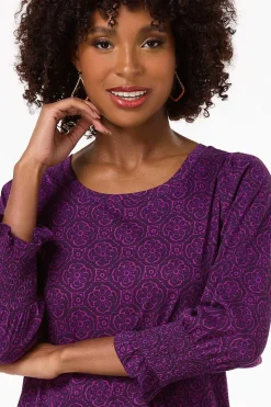Cato Medallion Smocked Sleeve Top><noscript><img width=