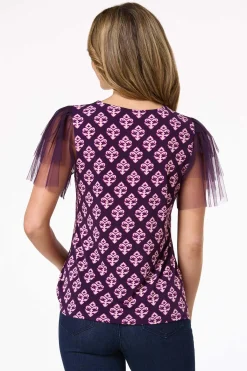Cato Medallion Tulle Sleeve Top> Tops