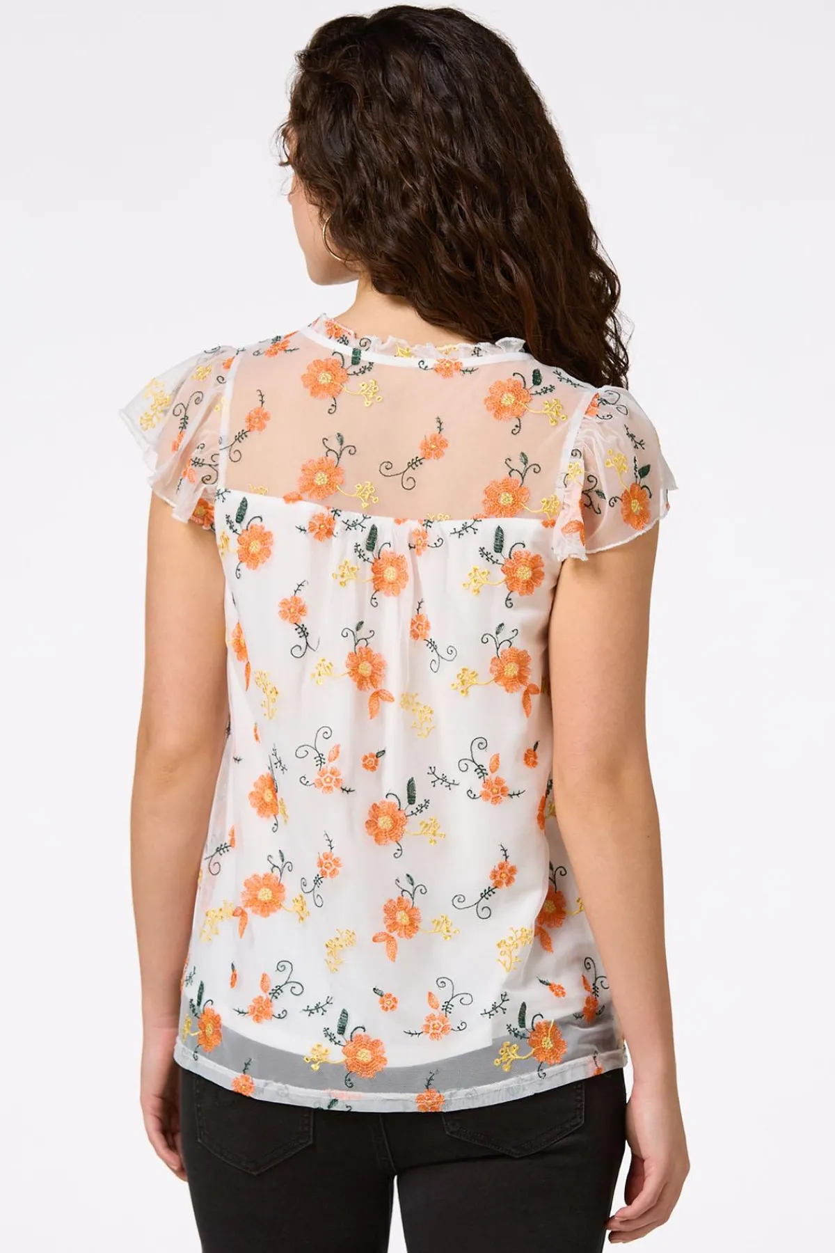 Cato Mesh Floral Embroidered Top> Tops