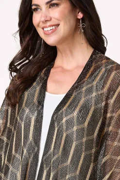 Cato Metallic Diamond Fringe Kimono><noscript><img width=