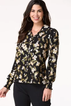 Cato Metallic Floral Pearl Button Shirt> Tops