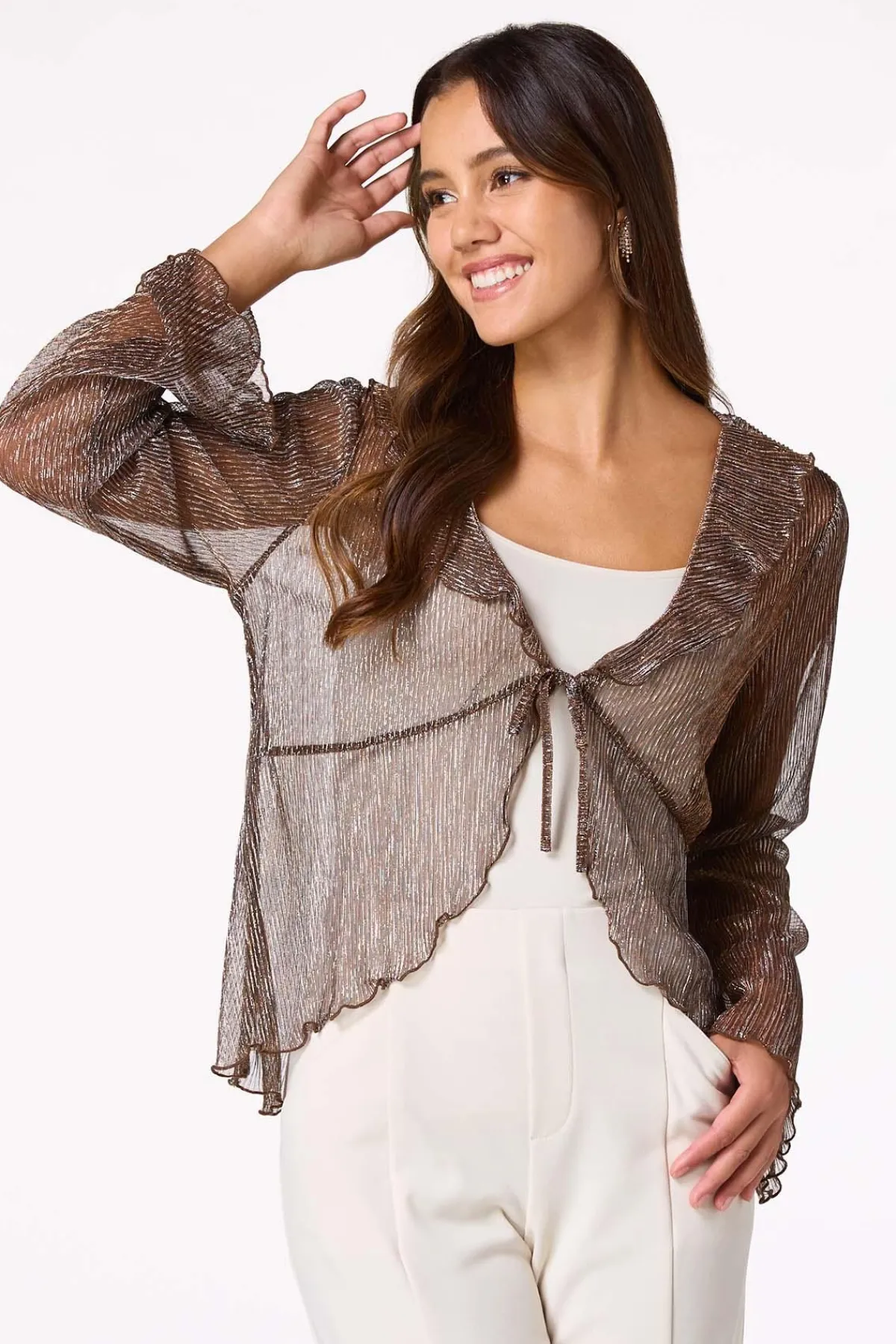 Cato Metallic Ribbed Kimono> Tops