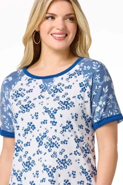 Cato Mixed Blue Floral Top><noscript><img width=