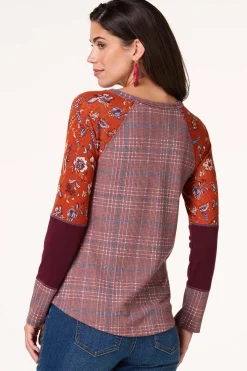 Cato Mixed Print Baseball Top> Tops