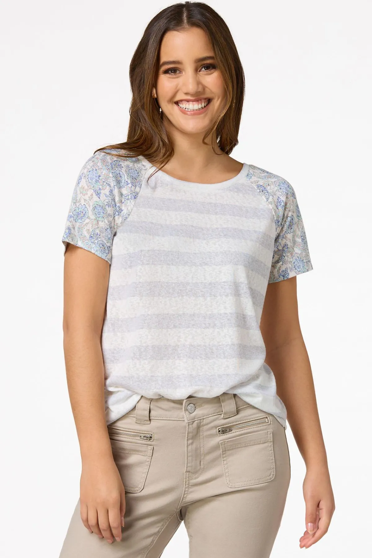 Cato Mixed Print Crossed Back Top> Tops