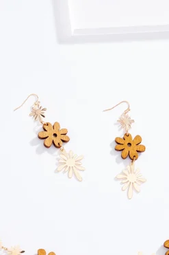 Cato Mod Wood Flower Necklace Earring Set><noscript><img width=