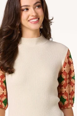 Cato Multi Crochet Sleeve Sweater><noscript><img width=