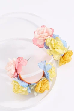 Cato color Chiffon Floral Hoop Earrings> Earrings