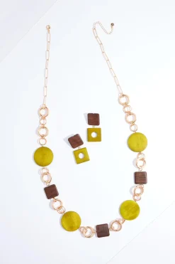 Cato Natural Wood Necklace Set><noscript><img width=