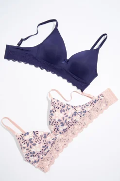 Cato Navy Floral Wire- Free Bra Set><noscript><img width=