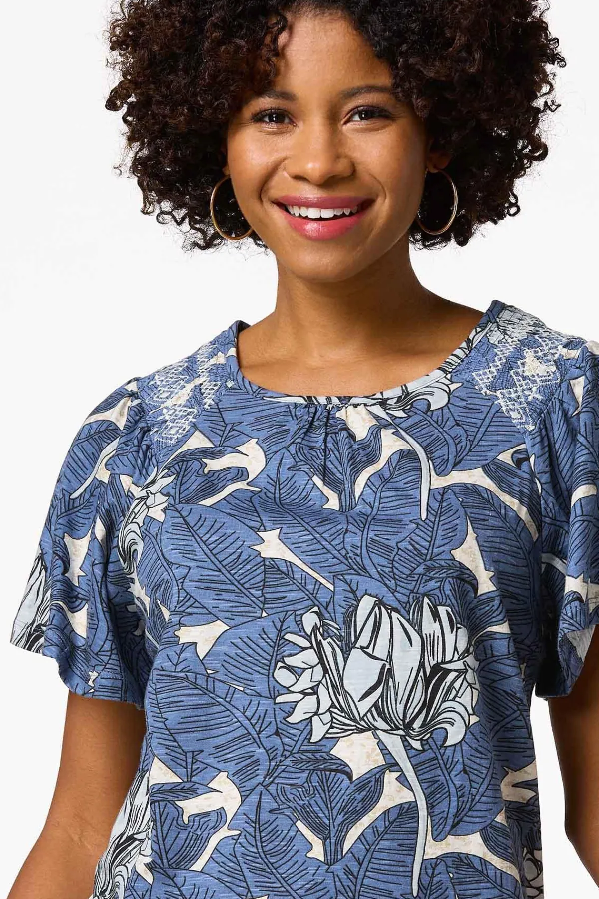 Cato Navy Palm Top> Tops