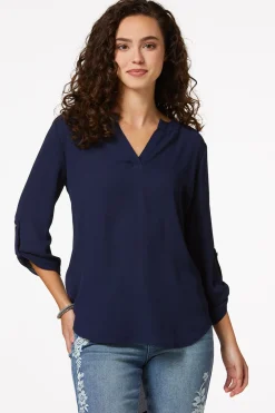 Cato Notched V- Neck Top> Tops