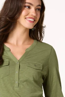 Cato Olive Front Pocket Top><noscript><img width=