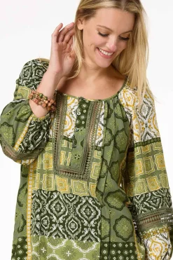 Cato Olive Patchwork Top><noscript><img width=