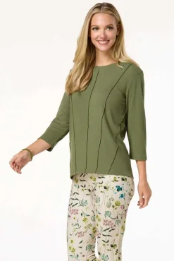 Cato Olive Seamed Top> Athleisure|Tops