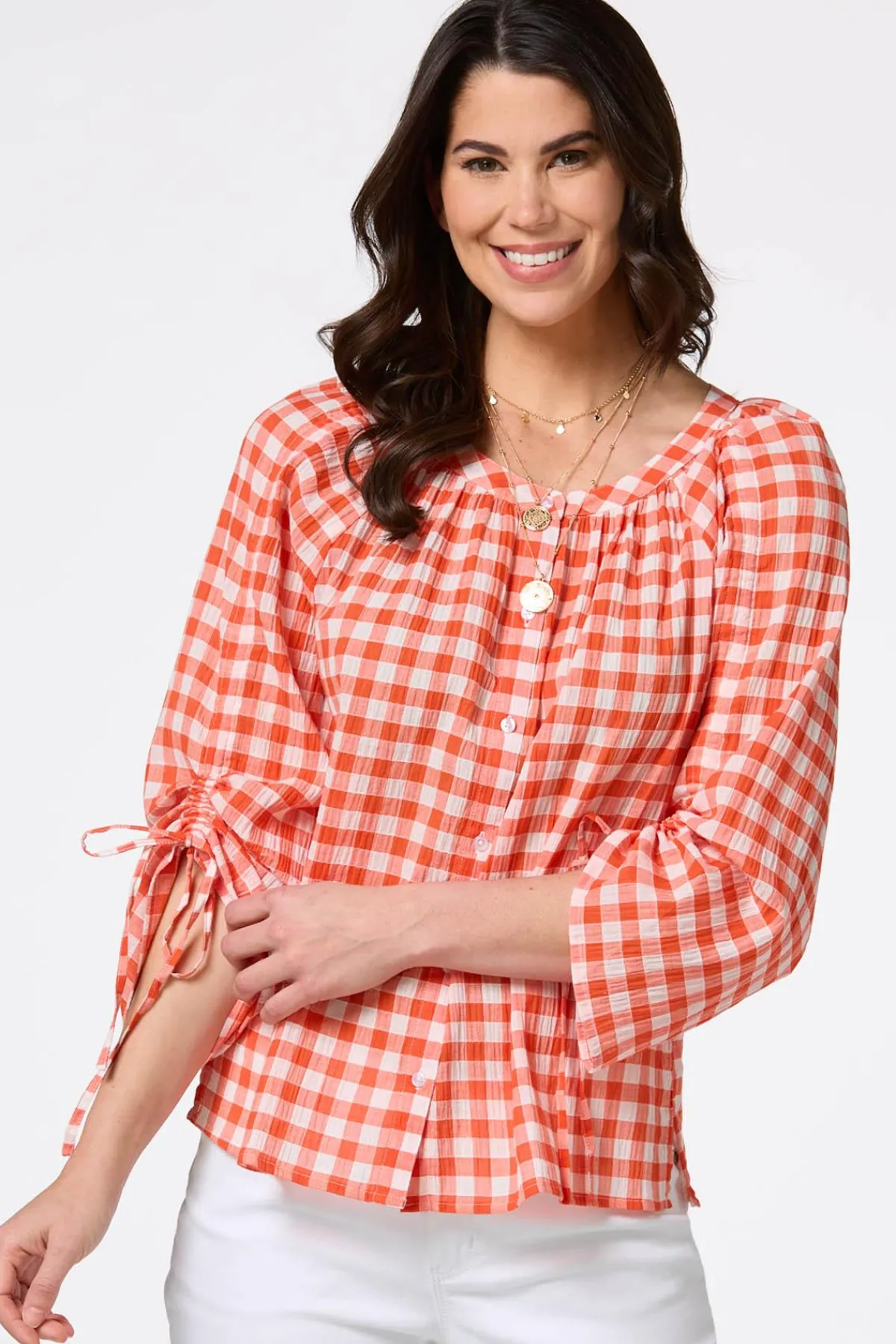 Cato Orange Check Top> Tops
