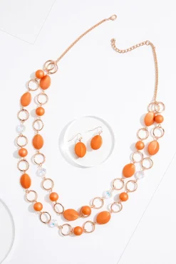 Cato Orange Gold Layered Long Necklace Set> Sets|Necklaces