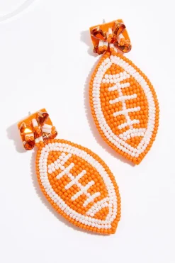 Cato Orange Seed Bead Football Earrings><noscript><img width=