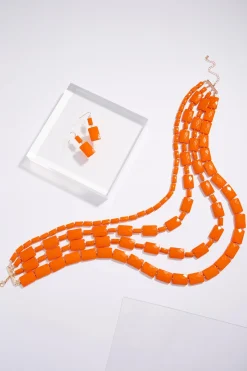 Cato Orange Square Layered Necklace Set> Sets|Necklaces