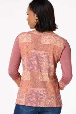 Cato Paisley Braided Sleeve Top> Tops