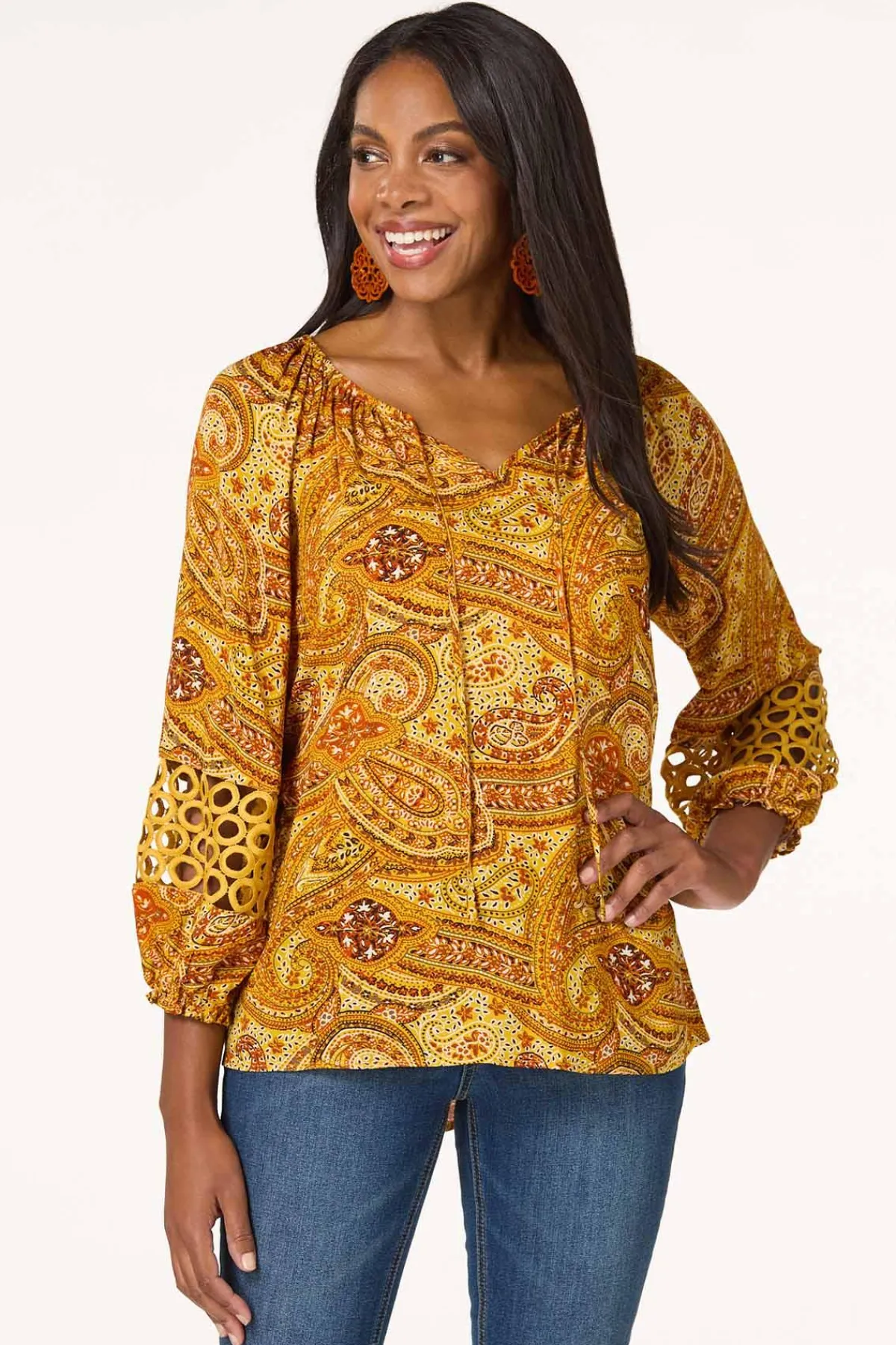 Cato Paisley Crochet Trim Top> Tops