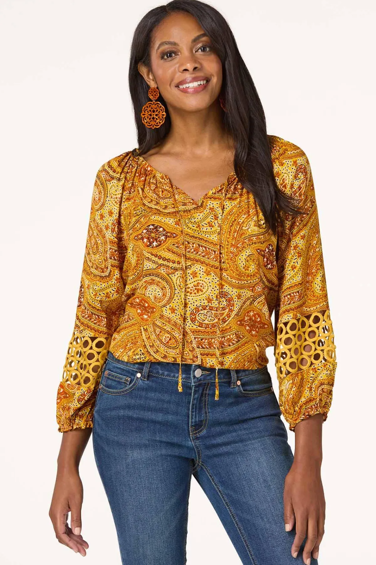 Cato Paisley Crochet Trim Top> Tops