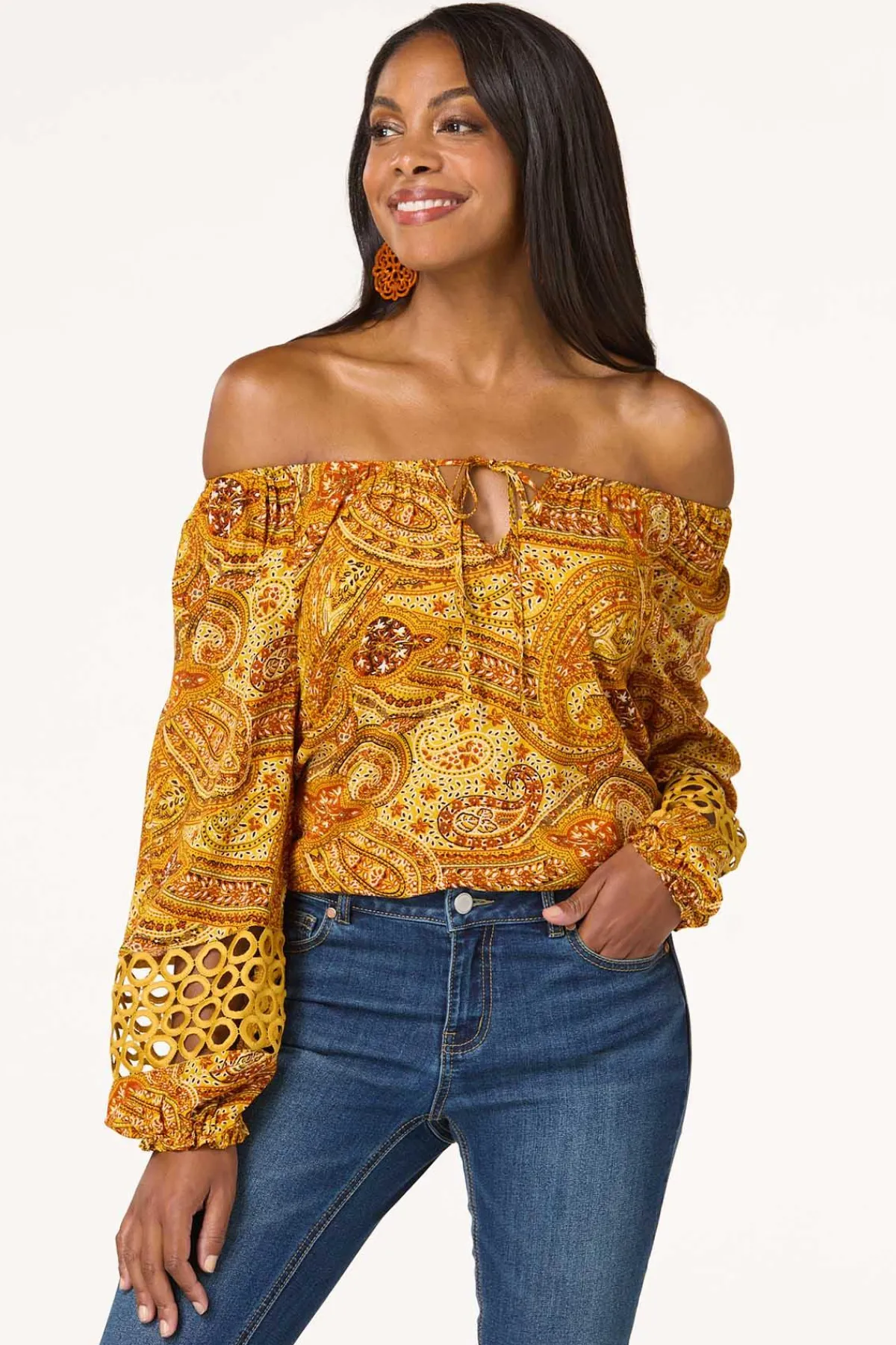 Cato Paisley Crochet Trim Top> Tops