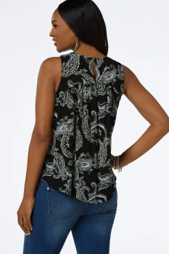 Cato Paisley Crochet Yoke Tank> Tops