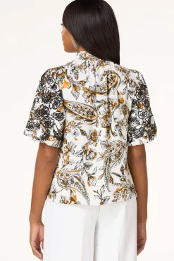 Cato Paisley Floral Embroidered Sleeve Top> Tops