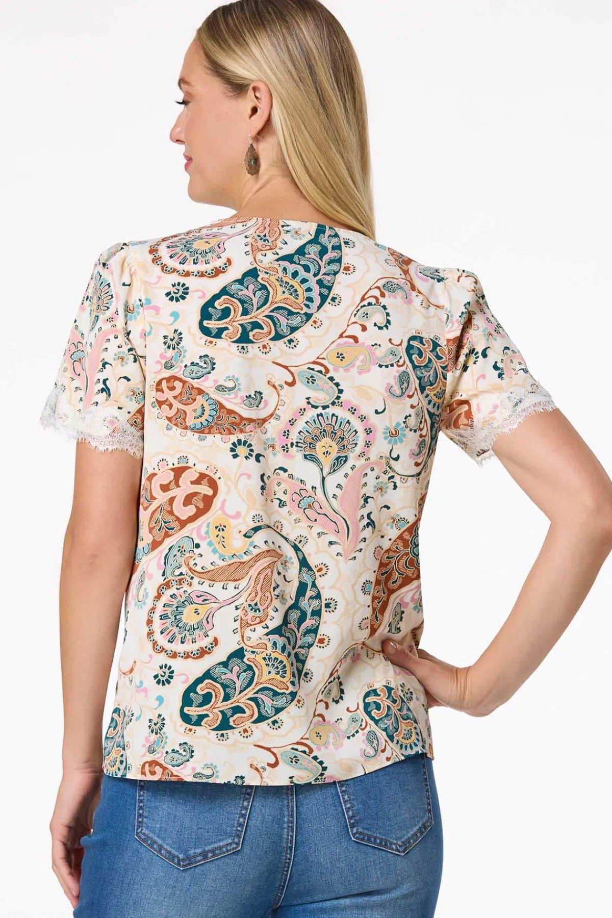 Cato Paisley Lace Trim Top> Tops