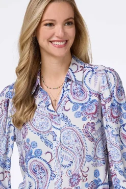 Cato Paisley Smocked Cuff Shirt><noscript><img width=