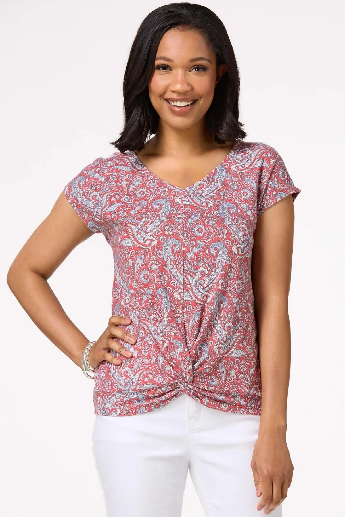 Cato Paisley Twisted Hem Top> Tops