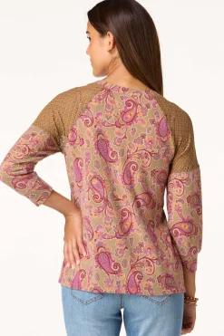 Cato Paisley Waffle Sleeve Top> Tops