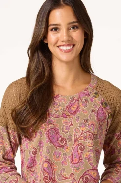 Cato Paisley Waffle Sleeve Top><noscript><img width=