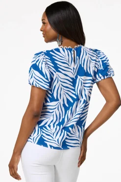 Cato Palm Leaf Bubble Sleeve Top> Tops