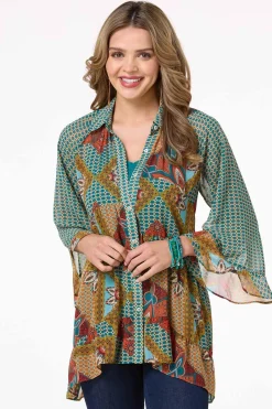 Cato Patchwork Flounced Trim Shirt> Tops