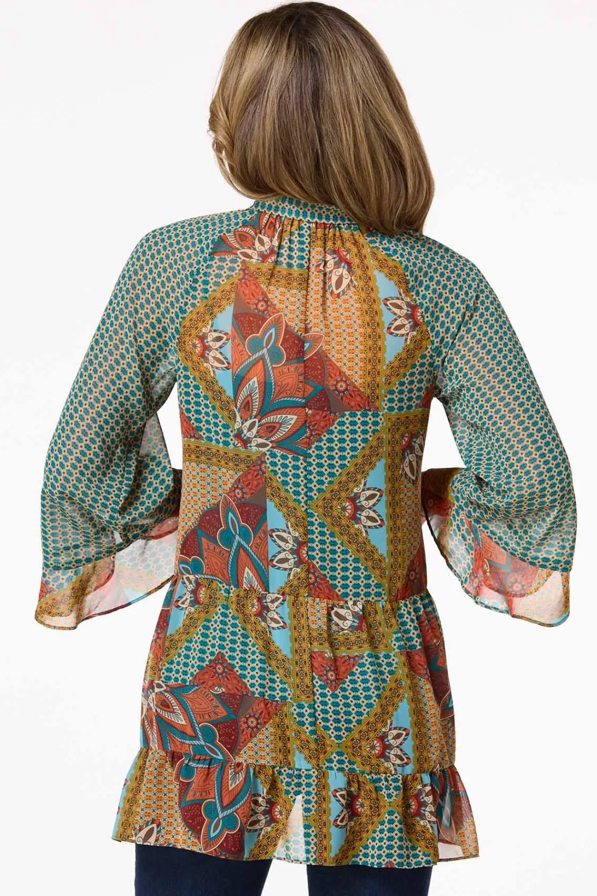 Cato Patchwork Flounced Trim Shirt> Tops