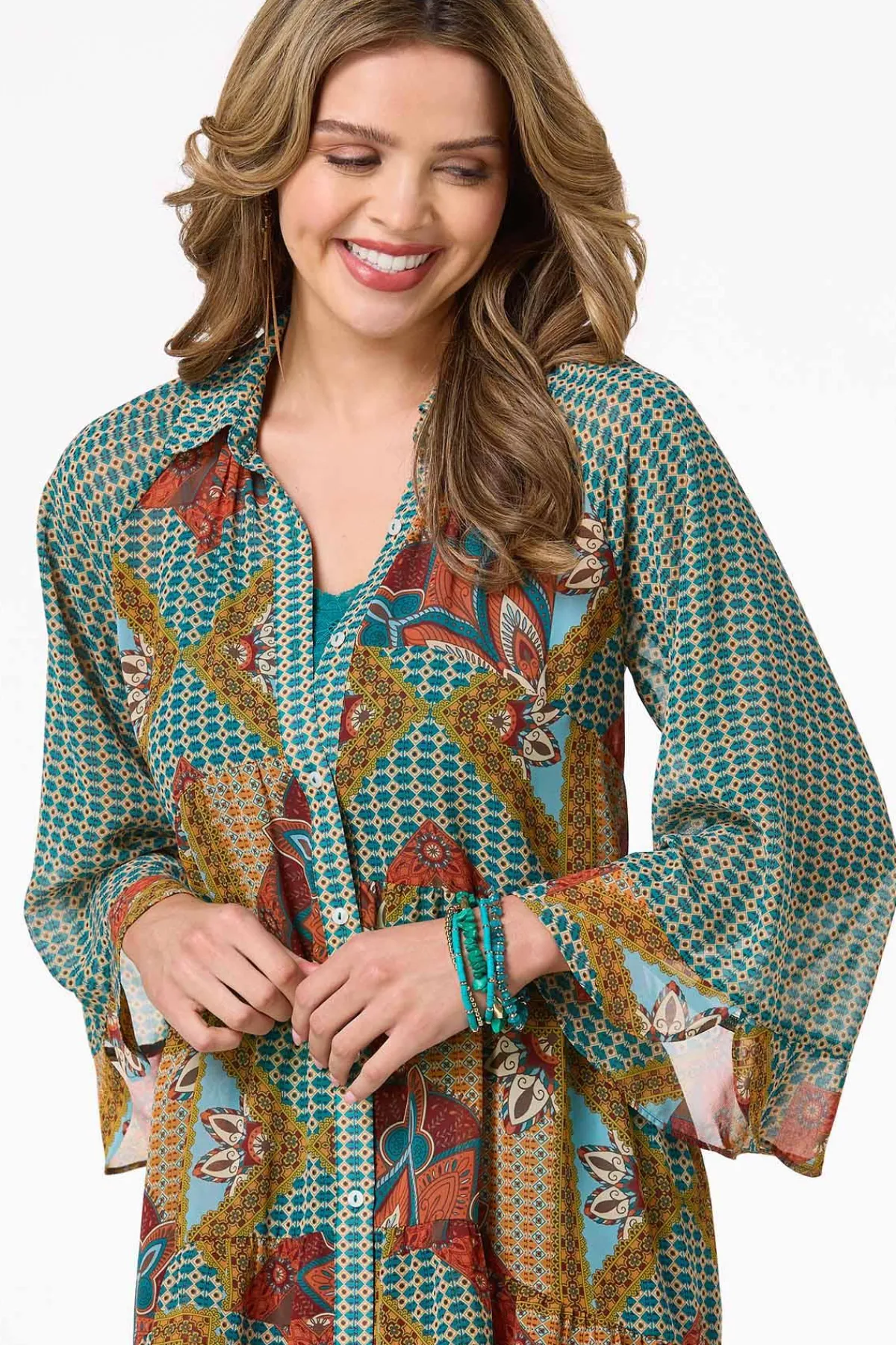 Cato Patchwork Flounced Trim Shirt> Tops