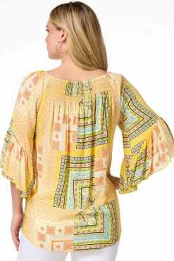 Cato Patchwork Print Smocked Top> Tops
