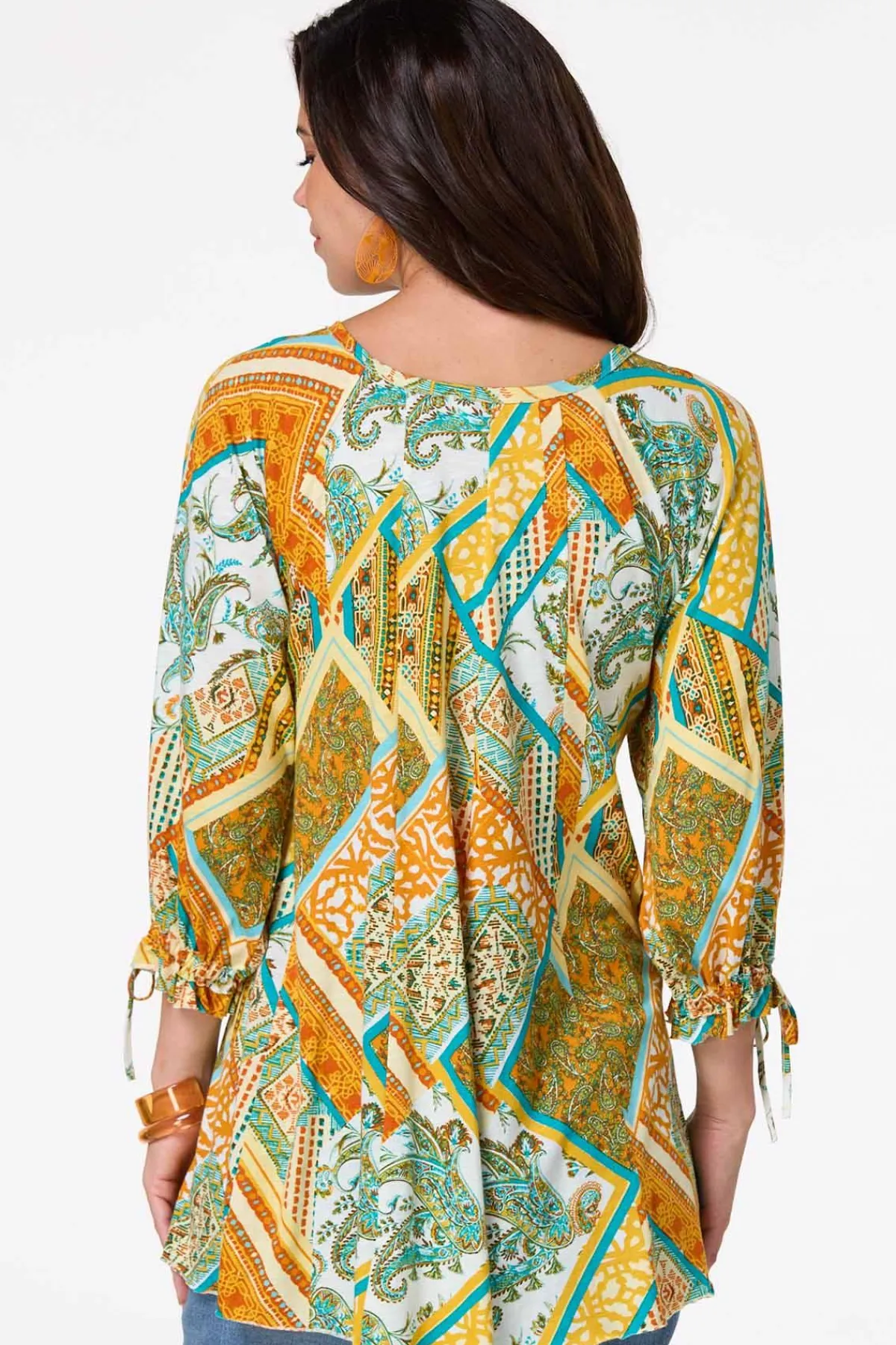 Cato Patchwork Tie Sleeve Top> Tops
