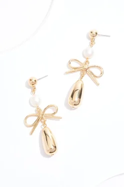 Cato Pearl Ball Linear Bow Earrings> Earrings